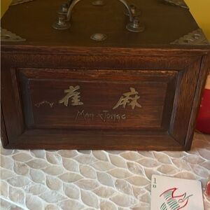 Vintage Dark Wood Mahjong Case with Brass Accents